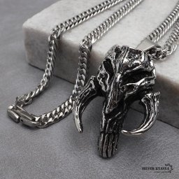 ステンレス デーモンネックレス シルバー ダブル喜平チェーンネックレス 幅6mm 長さ50cm 60cm ホラー 悪魔 角 中折式 メンズ 男性 お洒落 人気 トレンド 流行り 金属アレルギー対応 ペンダント