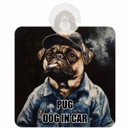 PUG パグ DOG IN CAR 吸盤 収れん火災防止タイプ 車内用 作業服 ちょい悪 ドッグオンボード 安全対策 あおり運転 セーフティサイン 窓ガラス カーサイン 車 犬