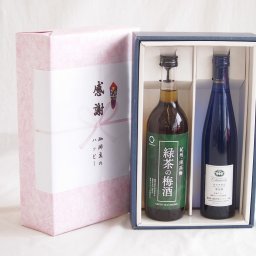 実りの秋の贈り物 感謝の贈り物ボックス 絶妙に融合した緑茶の梅酒と国産ワインセット(シャンモリナイアガラ白ワイン (山梨県)500ml和歌山県中野BC緑茶の梅酒12度 720ml