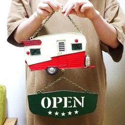 プレート オープンクローズ看板 かわいい 店舗用 プラッケ ドアプレート ビンテージカー バス OPEN＆CLOSE 可愛い アンティーク レトロ レッド 玄関飾り お店 カフェ お洒落 アメリカン雑貨 インテリア