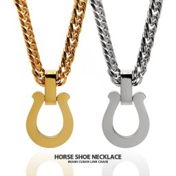 馬蹄ネックレス メンズ 6面カット ダブル喜平 チェーン ホースシュー K18 GP シンプル ステンレス ゴールド シルバー 2カラー 45cm 50cm 60cm 金属アレルギー対応 男性 ペンダント