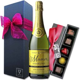 夏ギフト お中元 ギフト 結婚 御祝 誕生日 チョコレート セット 送料無料 冷蔵便【ノンアルコール モーヴ スパークリング ホワイト グレープ ジュース 750ml 1本×ボンボンショコラチョコレート 5個入：ゴマ/ユズ/パッション/タンザニア/メキシック リボン包装】