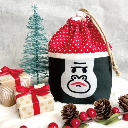 【イニシャル 名入れ】クリスマスごりらのころりん巾着ポーチ　お弁当グッズ おにぎり入れ ランチセット サル ゴリラ アニマルグッズ オリジナルプリント