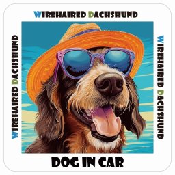 名入れ可 Wirehaired Dachshund ワイアーヘアードダックスフンド 犬 カーステッカー シール DOG IN CAR 海 麦わら帽子 サングラス 夏 13x13cm 正方形 防水 屋外 屋内 車ステッカーステッカー 車 バイク サインステッカー カーサイン