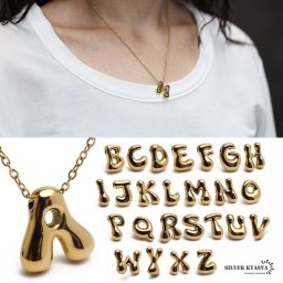 ステンレス イニシャルネックレス ぷっくり アルファベットネックレス ゴールド 18KGP 頭文字 小さめ 小ぶり メタル アズキチェーン 細身 レディース 女性 金属アレルギー対応 ペンダント