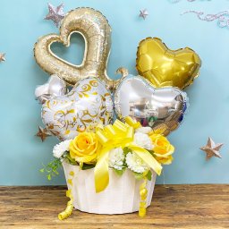 【送料無料】ゴージャス バルーン電報 ゴールド　【誕生日 電報 出産祝い 結婚式 記念日 お祝い 開店祝い 結婚式 ウェディング 金婚式】
