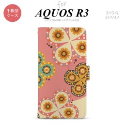 SH-04L/SHV44 AQUOS R3 手帳型スマホケース カバー エスニック 花柄 ピンク ベージュ  nk-004s-r3-dr1582