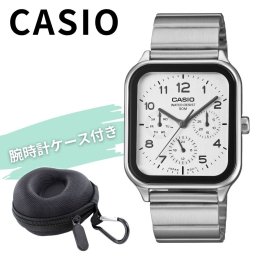 カシオ 腕時計 メンズ スクエア メタル シルバー 多針 日付 曜日 24時間表示 アナログ 海外モデル おしゃれ ビジネス プレゼント 収納ケース付き ギフト 成人 卒業 入学