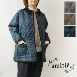 【amitie アミティエ】ダイヤ チェック キルティング 襟付 ジャケット (a4822-622-01)レディース 秋 冬 服 カジュアル おしゃれ ファッション 軽い 軽量 無地 ナチュラル ブラックウォッチ 20代 30代 40代 50代 60代 母の日 クリスマス ギフト プレゼント