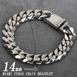 幅14mm 6面カット 喜平ブレスレット ステンレス 差し込み式 喜平チェーンブレスレット 21cm マイアミキューバンリンク 父の日
