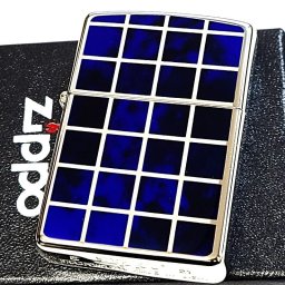 ZIPPO ライター チェック柄 ジッポ マーブル模様 シルバー＆ブルー おしゃれ 両面加工 青 メンズ レディース かっこいい ギフト プレゼント
