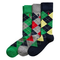 ポロラルフローレン：ARGYLE ソックス 3PK (BRネイビー)[ソックス/ 男性下着/ メンズインナー/人気ブランド/おすすめギフト/誕生日プレゼント/メンズファッション]