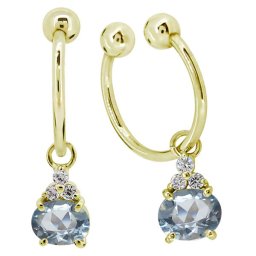 ノンホールピアス イヤーカフ 両耳用 レディース 揺れる イヤリング k18 天然石 アクアマリン 痛くない おしゃれ 18k 母の日 2024