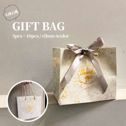 S/M 2サイズ リボン付きの手提げ紙袋。大理石柄に金ロープでおしゃれと高級感をプラス ギフトバッグ ペーパーバッグ おしゃれ プレゼント バレンタイン ホワイトデー 結婚式 お配り プチギフト