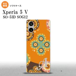 Xperia 5V Xperia 5V スマホケース 背面ケースソフトケース エスニック 花柄 オレンジ 茶 +アルファベット 2023年 10月発売 nk-xp55-tp1584i