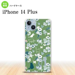 iPhone14 plsu iPhone14 plsu スマホケース 背面ケース ハードケース 猫 花 緑 +アルファベット 2022年 10月発売 nk-i14pl-1724i