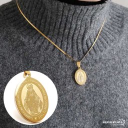 ステンレス マリアネックレス コインネックレス ゴールド 18KGP 40cm 45cm スネークチェーン 聖母マリア 不思議のメダイ 女性 レディース 金属アレルギー対応 ペンダント