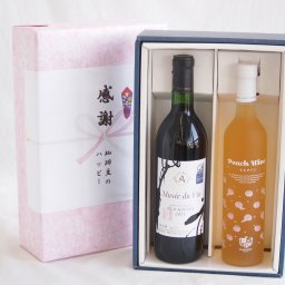 実りの秋の贈り物 感謝の贈り物ボックス長野県産ブラッククイーン赤葡萄100%と国産ワインセット(フルーツももワイン 高畠ワイナリー甘口(山形県)500mlミュゼドゥヴァン 松本平ブラッククィーン辛口赤ワイン(長野県)720ml