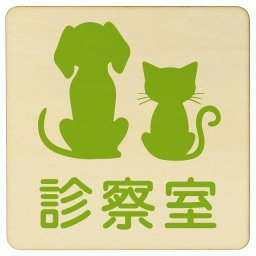 動物イラスト付 診察室 ナチュラルグリーン 14x14cm 正方形 木製 ドアプレート おしゃれ  動物病院 老犬ホーム 犬 猫 ネコ ドッグラン 動物園 ペットショップ ペット マナー お願い 獣医