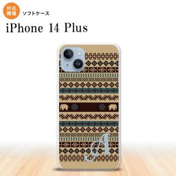 iPhone14 plsu iPhone14 plsu スマホケース 背面ケースソフトケース エスニック ゾウ ベージュ ブルー +アルファベット 2022年 10月発売 nk-i14pl-tp1572i
