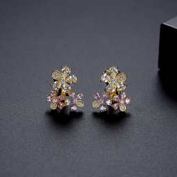 ピアス 両耳用 レディース キュービックジルコニア パープル 真鍮 イエローゴールド シルバー e21061512