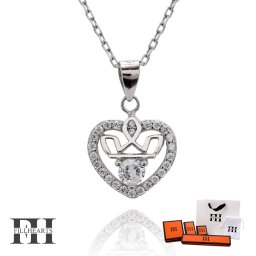 FILL HEARTS ネックレス レディース 女性 大人 シルバー アクセサリー Heart & Crown ハート 王冠 ジルコニア 金属アレルギー対応 シルバー925 S925 ロジウムメッキ 40cm 小さめ シルバーネックレス