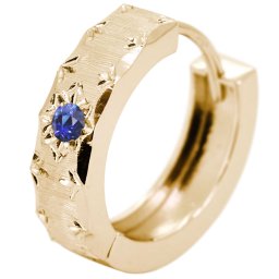 18金 フープピアス 18k ピアス 片耳 フープ メンズ ゴールド サファイア 中折れ式 彫り 小さめ かっこいい 父の日 2024