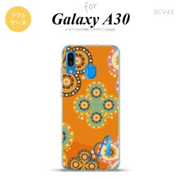 SCV43 Galaxy A30 SCV43 スマホケース ソフト カバー エスニック 花柄 オレンジ +アルファベット nk-scv43-tp1585i