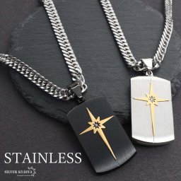 ドッグタグネックレス ステンレス つや消し 重厚 プレートネックレス 6面カット ダブル喜平チェーン ごつめ 存在感 メンズ 男性 ブラック シルバー 金属アレルギー対応 ペンダント
