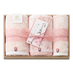 【ギフト対応無料】今治謹製 さくら紋織 桜染めフェイスタオル2P&ウォッシュタオル(木箱入) (SM2240) ※送料無料(北海道・沖縄は除く)
