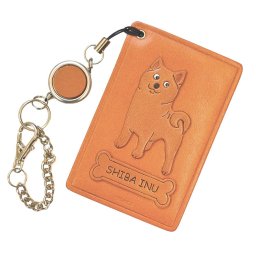 【手描き名入れ無料】本革製国内ハンドメイド　柴犬　パスケース【VANCA革物語】