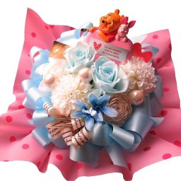 ホワイトデー お返し プーさん ピグレット ハート入り 水色＆ホワイト仕上げ プリザーブドフラワー入りギフト ケース付き