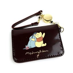 ディズニー くまのプーさん エナメルオープンパスケース ブラウン 茶 リール付き おしゃれ ディズニー 定期入れ゛