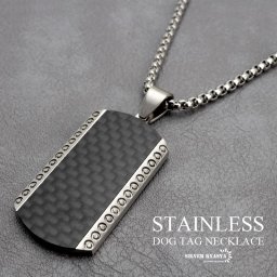 ステンレス カーボン模様 ドッグタグネックレス 高級感あり メンズネックレス かっこいい ペンダント ブラック 黒 ベネチアンチェーン付き 男性