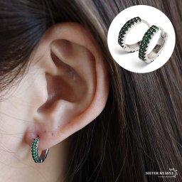 シルバー925 グリーン フープピアス キラキラ ジルコニアピアス シルバーピアス シルバー silver CZ パヴェ レディース 女性 金属アレルギー対応 両耳 イヤリング