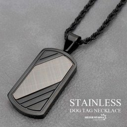 ステンレス 高級感あり ブラック ドッグタグネックレス シンプル ペンダント 黒 プレートネックレス メンズ かっこいい ロープチェーン付き 男性