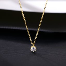 ネックレス キュービックジルコニア ホワイト シルバー925 イエローゴールド 小豆 アズキチェーン ラウンド 小粒 一粒 8本爪 シンプル 上品 40cm+5cm cn20061304