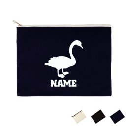 「白鳥」名入れフラットポーチLサイズ/小物入れ メンズ レディース 母の日のプレゼント 卒部祝い 父の日プレゼント オリジナル お揃い オーダーメイドアイテム 白鳥、スワン、swan、渡り鳥 ピクトグラム