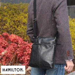 ショルダーバッグ メンズ 合皮 B5 日本製 薄マチ 縦型 HAMILTON