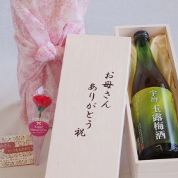 母の日 お母さんありがとう木箱セット 北川本家 はんなり宇治玉露梅酒 (京都府) 720ml 母の日カードとカーネイション付