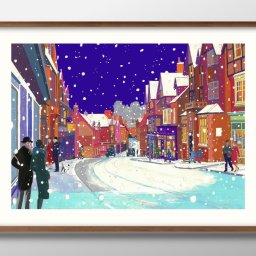 雪の街並み A3 サイズ ポスター アート おしゃれ 絵画 インテリア 北欧 イラスト マット紙 艶消し アートパネル 額 フレーム デザイン 壁掛け ギフト 新築祝い ディスプレイ 引越し祝い　新生活　空間デザイン 