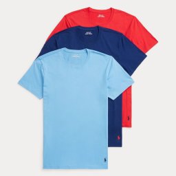 ポロラルフローレン：CLASSIC FIT COTTON CREW Tシャツ 3PK (ハーバーアイランド・ブルー/フォール・ロイヤル/ニュー・カーマイン)[Tシャツ/ 男性下着/ メンズインナー/人気ブランド/おすすめギフト/誕生日プレゼント/メンズファッション]