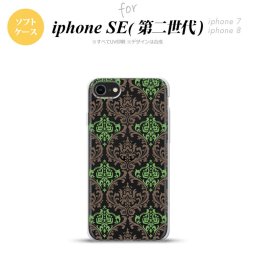 iPhoneSE 2 第二世代 iPhone8&iPhone7 共用 スマホケース 背面カバー ソフトケース ダマスク A クリア 茶 緑 おしゃれ かわいい かっこいい メンズ レディース nk-ise2-tp459