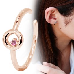 イヤーカフ ピンクトルマリン レディース イヤカフ 片耳用 丸型 円 ノンホールピアス 10k 10金