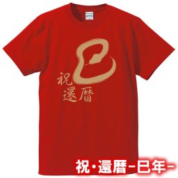 【5001】巳年 祝還暦（漢字） Tシャツ（巳年、蛇年）■綿100％■サイズ S～4L■半袖■お祝いTシャツ■還暦Tシャツ