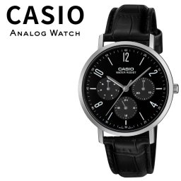 箱なし カシオ 腕時計 メンズ ブラック レザー マルチファンクション CASIO 海外モデル 曜日表示 日付表示 24時間表示 プレゼント ギフト 成人 卒業 入学