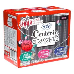 ソフィ　センターイン　コンパクト1/2　88コ 羽つきタイプ（多い昼?ふつうの日　21.5cm 44個、特に多い昼 24.5cm 32個、多い夜 30.5cm 12個）日本製　ユニ・チャーム　#15201【医薬部外品 生理用ナプキン】※パッケージ変更があり