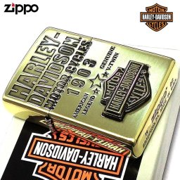 ZIPPO ライター ハーレー ダビッドソン ロゴ アンティークゴールド ジッポ ブラス古美 HARLEY-DAVIDSON  彫刻 金 かっこいい  おしゃれ 渋い プレゼント メンズ  ギフト