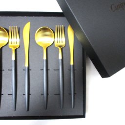 クチポールCutipol　 ゴア ブラック・ゴールド　カトラリー６本セット（テーブルフォーク、テーブルナイフ、テーブルスプーン）【ブランドボックス付属】　【御結婚御祝・内祝・新築御祝・還暦御祝・御礼・寿・ギフト包装可能】