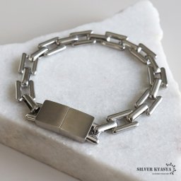 チェーンブレスレット プレートブレスレット ステンレス 18cm 22cm シルバー マグネット式留具 ワンタッチ プチプラ お洒落 人気 トレンド 流行り 金属アレルギー対応